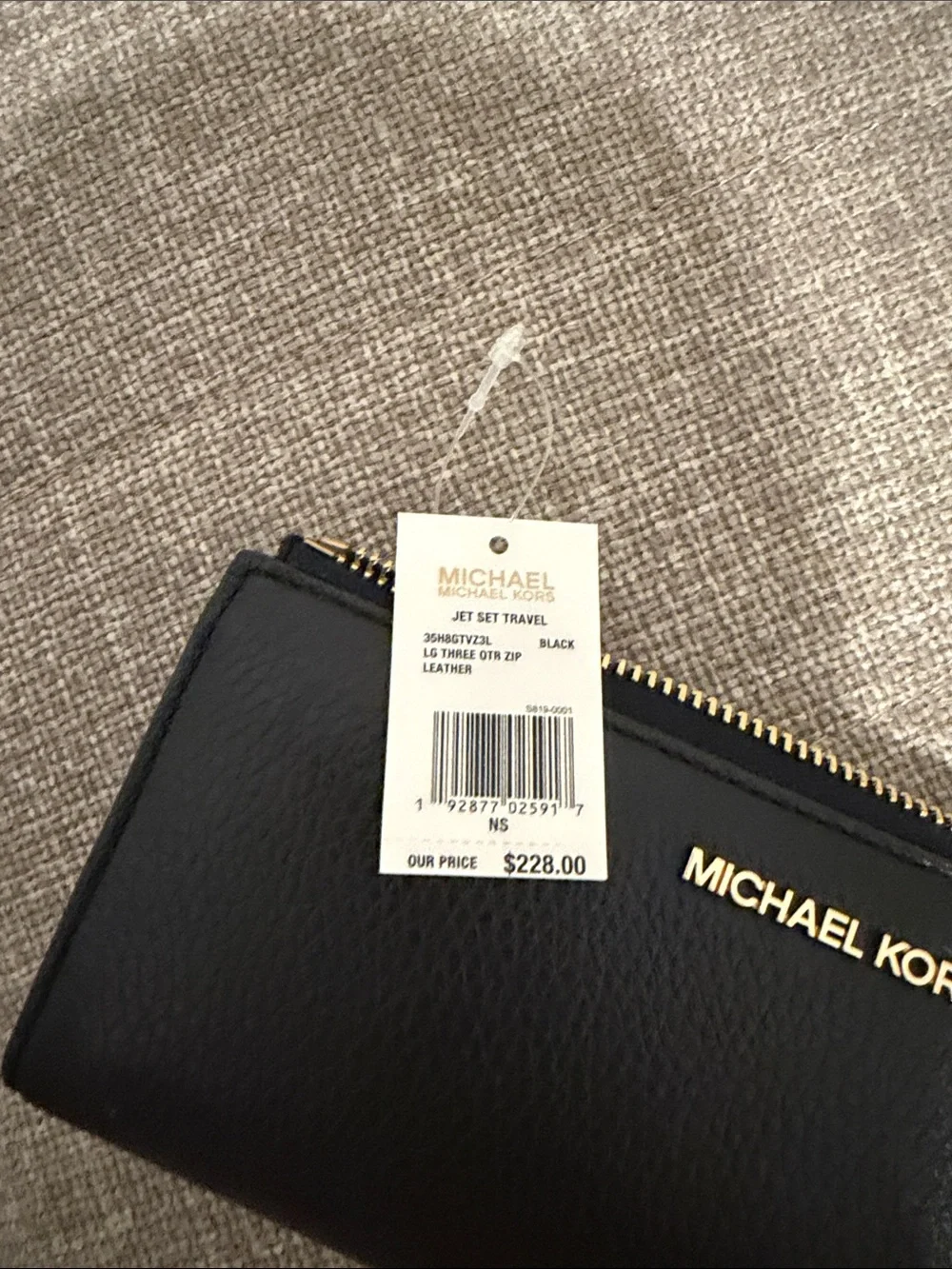 Michael Kors Black Pebbled Leather Zip Card Holder with Gold Hardware
